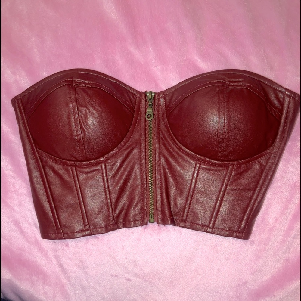 Faux Leather Bralette/Busiter Zip Front
